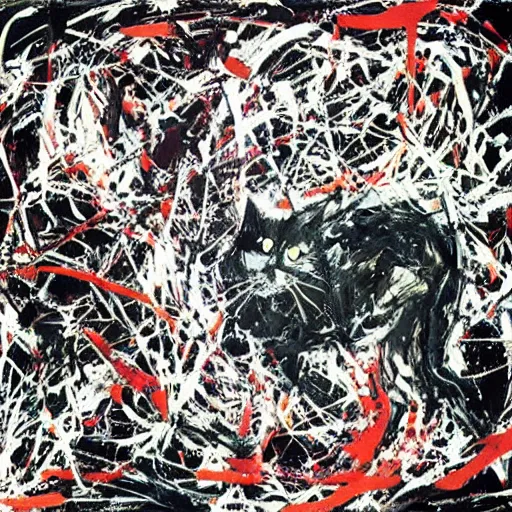 Image similar to black cat painted by jackson pollock