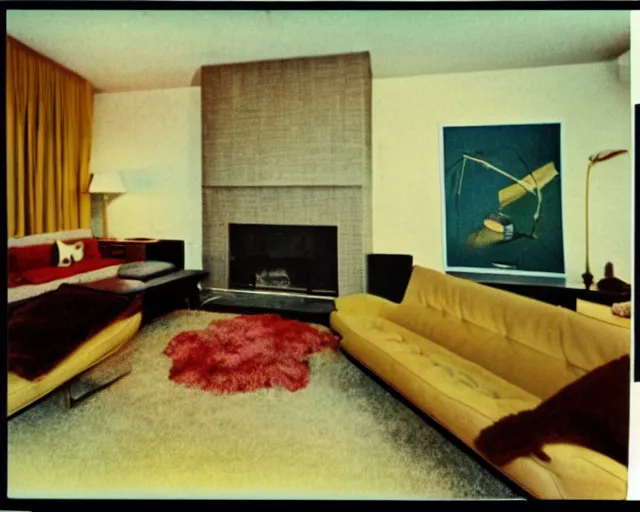 Prompt: An award winning photo of 1970's living room, 4k, color Polaroid photo