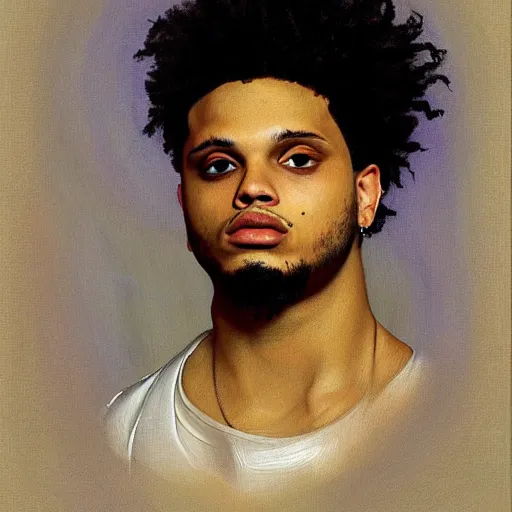 Image similar to a portrait painting of smokepurpp by giovanni bellini