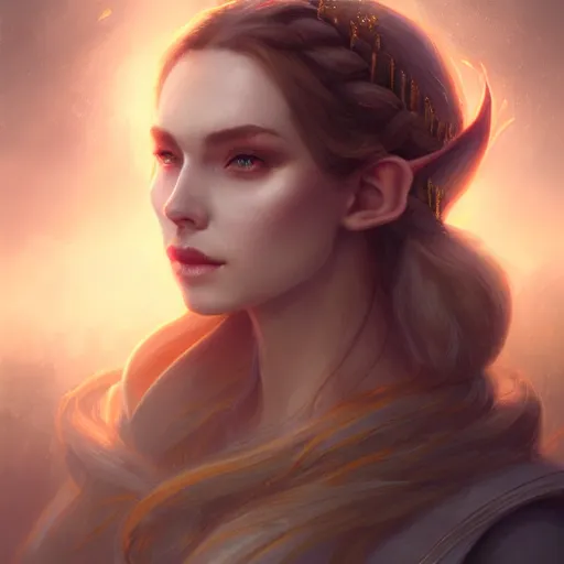 Prompt: Beautiful elegant regal high elf royalty portrait, face centered portrait, Confident, fog, volumetric lighting, beautiful, golden hour, sharp focus, ultra detailed, conceptartworld by Leesha Hannigan, Ross Tran, Thierry Doizon, Kai Carpenter, Ignacio Fernández Ríos