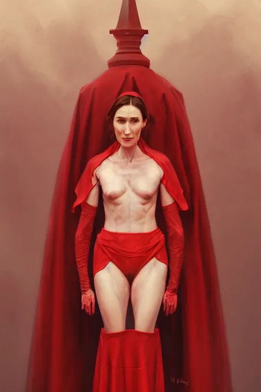 Image similar to carice van houten as a red priest, anatomy, only two hands, highly detailed, digital painting, artstation, concept art, smooth, sharp focus, illustration, unreal engine 5, 8 k, art by art by artgerm and greg rutkowski and edgar maxence