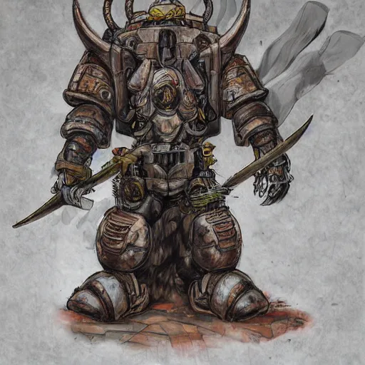 Image similar to portrait of a rampaging ashigaru mecha boar, fantasy painting, dungeons and dragons, magic the gathering art, of bamboo, laquer and steel, steampunk - inspired by brian froud and greg rutkowski