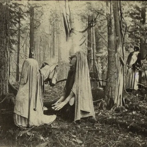Prompt: occult sacrifice in the woods vintage photo