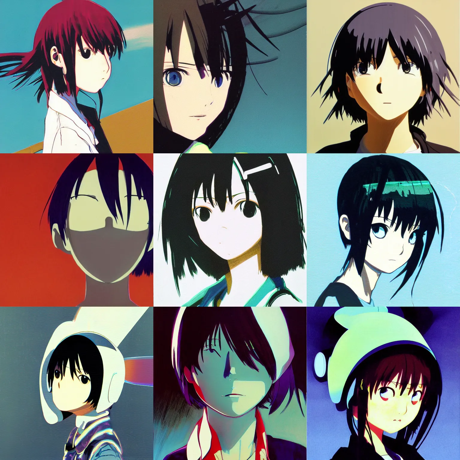 Prompt: television head portrait flcl lain by makoto shinkai concept art by syd mead