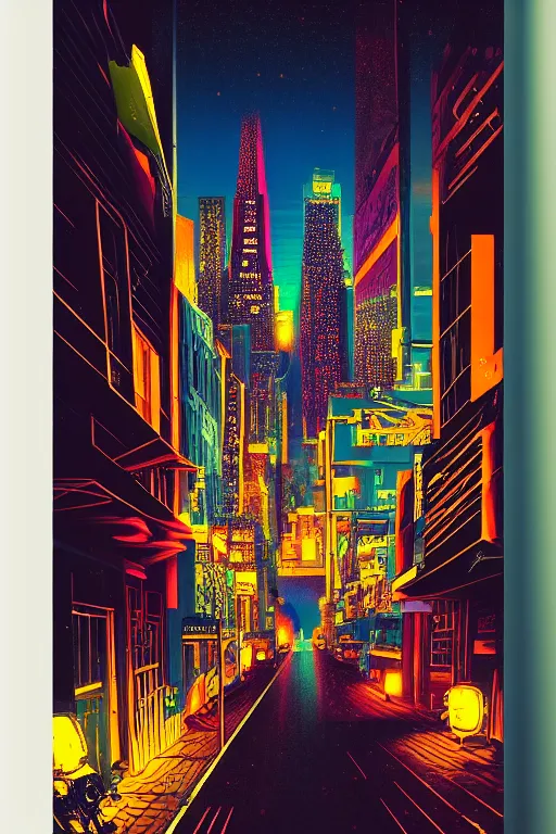 Image similar to night city, aesthetic, popular subject art style, pop art style, by mike swiderek, jorge lacera, ben lo, tyler west,, ultrarealistic, sharp focus, intricate, ultra high definition, ultra resolution details, no duplicate, proportional, shadow effect, baroque environment