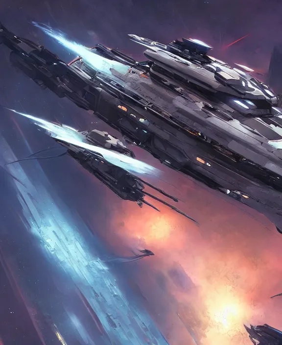 Prompt: concept art of a heavy cruiser spaceship with railguns by Stephan Martiniere, 4k resolution, detailed, trending on artstation