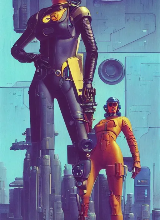 Image similar to powerful cyberpunk pilot. portrait by jean giraud and anton otto fischer and john philip falter and will eisner and gil elvgren and pixar. full body. realistic proportions. science fiction d & d. overwatch, rb 6 s, cyberpunk 2 0 7 7, blade runner 2 0 4 9 concept art. cel shading. thick lines.