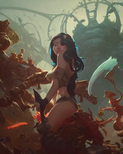 Image similar to highly detailed vfx league of legends portrait, stephen bliss, unreal engine, greg rutkowski, loish, rhads, beeple, makoto shinkai and lois van baarle, ilya kuvshinov, rossdraws, tom bagshaw, alphonse mucha, global illumination, detailed and intricate environment