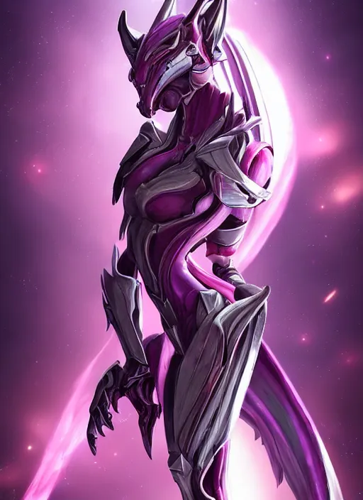 Image similar to cinematic, hyperdetailed elegant beautiful stunning giantess anthropomorphic mecha hot female dragon goddess, sharp spines, sharp metal ears, smooth purple eyes, smooth fuschia skin, silver armor, bigger than galaxy, epic proportions, epic scale, macro giantess, warframe, destiny, furry, dragon art, goddess art, giantess art, furaffinity, octane