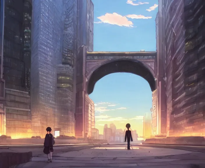 Prompt: A portal gateway in New York city, peaceful and serene, incredible perspective, soft lighting, anime scenery by Makoto Shinkai and studio ghibli, very detailed