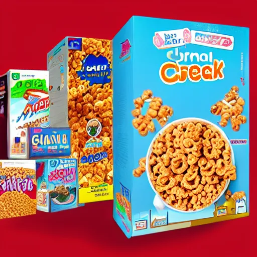 Prompt: a box of cereal but it’s a video game