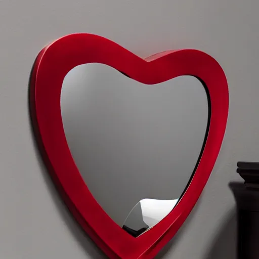 Image similar to a mirror in the shape of a heart with red accents designed by vera wang