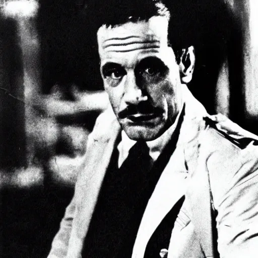 Image similar to ww1 photo of alberto sosa from Scarface (1983), trenches, grainy, low res