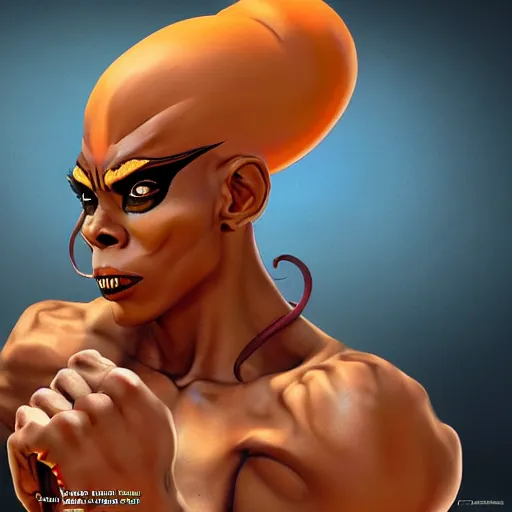 Image similar to rupaul as dhalsim street fighter, portrait, ultra realistic, concept art, intricate details, highly detailed, photorealistic, octane render, 8 k, unreal engine, art by frank frazetta, simon bisley, brom