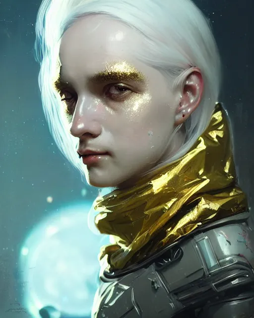 Image similar to detailed portrait white haired girl, solarpunk futuristic utopia, scifi astronaut suit, decorated with golden ornaments by Ismail inceoglu dragan bibin hans thoma greg rutkowski Alexandros Pyromallis Nekro Rene Maritte Illustrated, Perfect face, fine details, realistic shaded, fine-face, pretty face