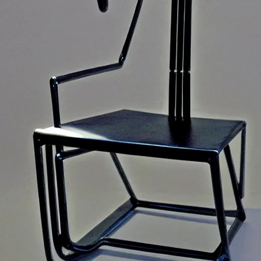 Image similar to blocks, angular by bill ward jade sculpture. a kinetic sculpture of a metal chair with a seatbelt attached to it. the chair is placed in the center of a room & the seatbelt is used to strap a person into the chair. the person is then unable to move & at the mercy of the chair.