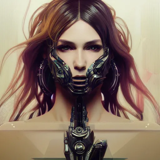 Image similar to portrait of a cyberpunk art deco girl, sci-fi, fantasy, intricate, elegant, highly detailed, digital painting, artstation, smooth, sharp focus, illustration, art by artgerm and greg rutkowski and alphonse mucha