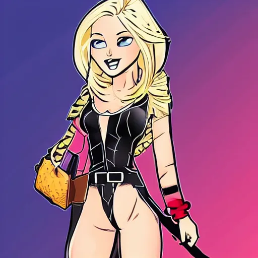 Image similar to blonde girl wearing an decent outfit hero, digital artwork in western hero comic