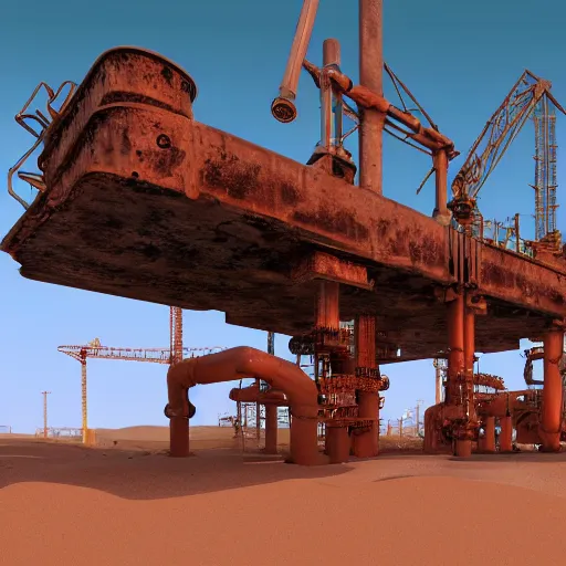 Prompt: abandoned rusty pipe oil rig mega structure in the middle of the desert artstation hyperdetailed