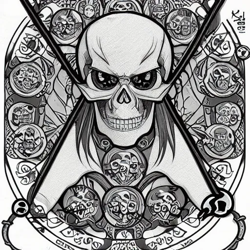 Image similar to anime manga skull portrait emoji happy disney cartoon skeleton illustration comic style by Alphonse Mucha pop art nouveau