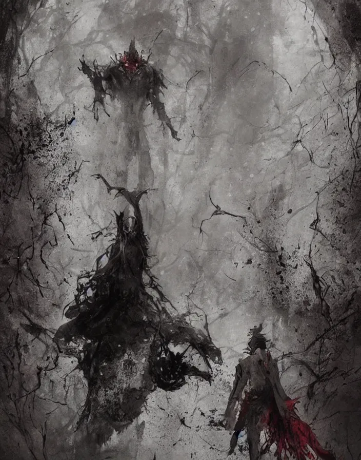 Image similar to folk horror illustration of a disturbing pseudohuman monster design by Masahiro Ito, silent hill concept artwork, art by greg rutkowski, art by craig mullins, art by Masanori Warugai, art by Yoshitaka Amano