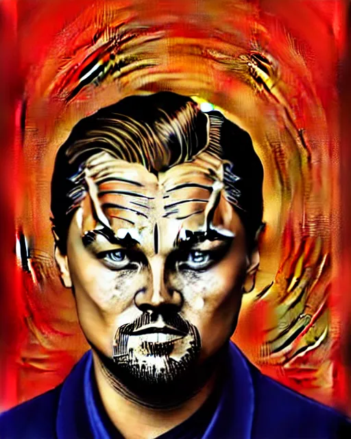 Prompt: painting portrait of leonardo dicaprio as a carp fish, cartoon, warm lighting, leonardo dicaprio has an carp fish body, movie poster, illustration by bartek fedyczak, erak note, tooth wu, neil richards, kan liu, siwoo kim, jisu choe, trending on art station