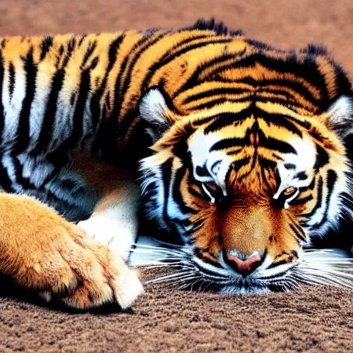 Prompt: photo of tiger sleeping