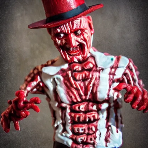 Image similar to freddy krueger ice cream figure, realistic photography, high detailed