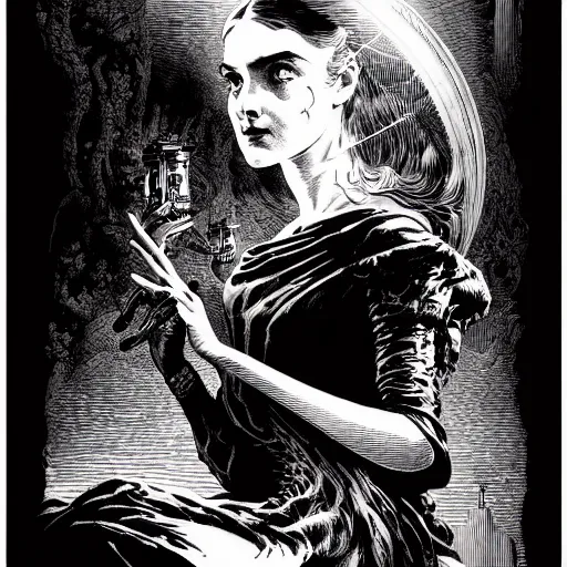 Image similar to portrait soft light, by bernie wrightson and joe fenton and simon bisley, inspired victorian sci - fi, etching, fine, sharp high detail, red and grey, screen print,