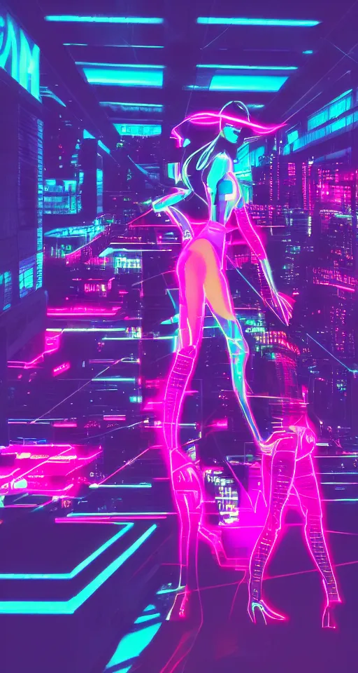 Image similar to cyber women, city, neon lights, glow, retrowave style, sunset,