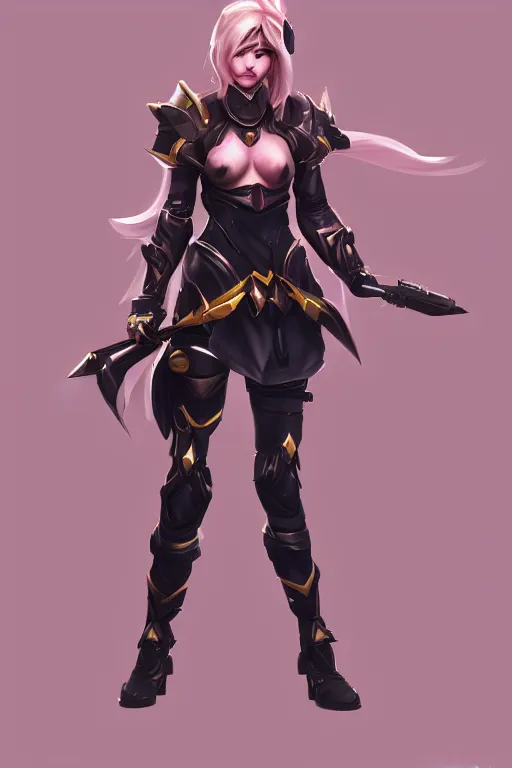 Prompt: A pretty female league of legends character, fullbody art, wearing fully-spec'd black SWAT armor, character concept, dynamic posing, 8k, trending on artstation