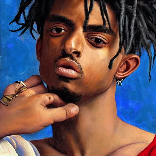 Image similar to Renaissance portrait painting of punk Playboi Carti, detailed, realistic