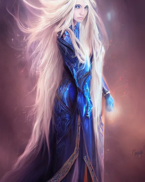 Prompt: A beautiful mysterious girl with hooded cobalt-blue eyes and silky white hair, guitar shape build, her wardrobe is attractive, full body, fantasy art, in the style of Tony Sart, illustration, epic art, fantasy, intricate, elgant, amazing detail, digital painting, artstation, concept art, smooth, sharp focus