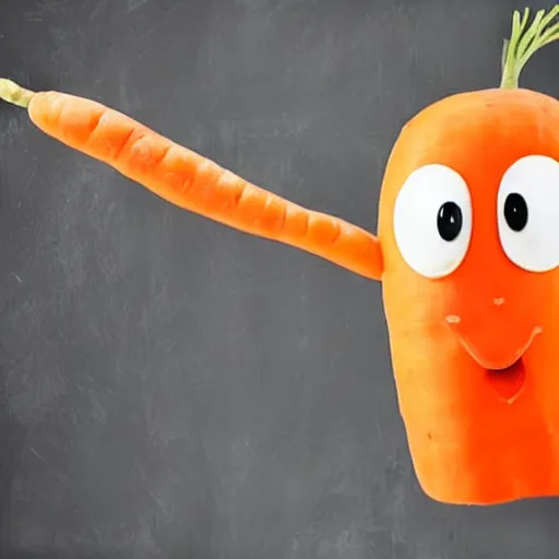 Image similar to A giant cartoon carrot eating a human stick