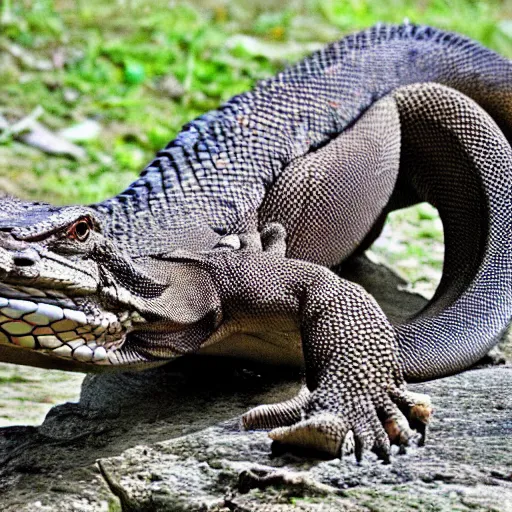 Prompt: Komodo dragon and snake hybrid mutant animal