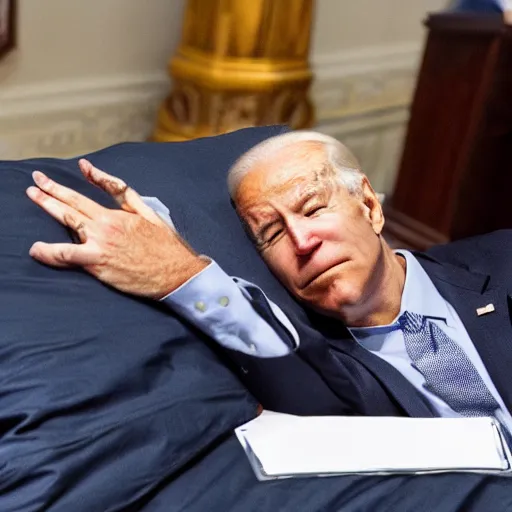 Prompt: joe Biden sleeping in a conference