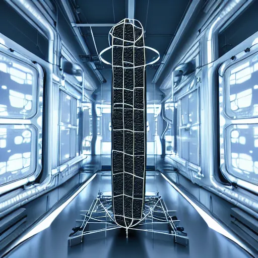 Image similar to pilot room covered with long sculptural metal form that composes a quantum computer by urschel jan, artstation, smooth, symmetrical, sharp focus, illustration