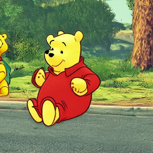 Prompt: a peaceful winnie the pooh smokes a joint gta 5 style - n 5