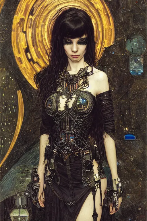 Image similar to portrait of beautiful young gothic maiden, cyberpunk, Warhammer, highly detailed, artstation, illustration, art by Gustav Klimt