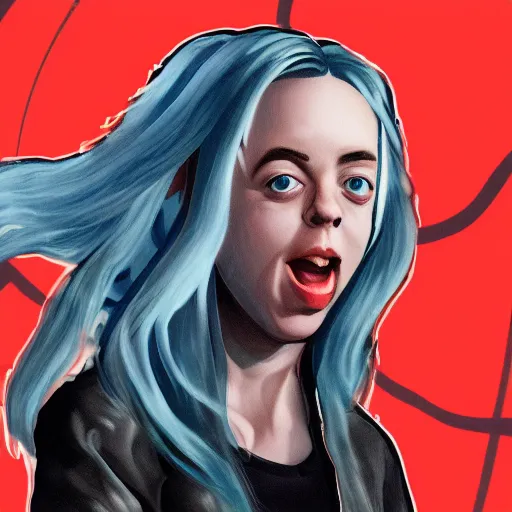 Image similar to caricature of billie eilish riding on a spaceship 4k