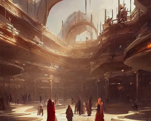 Image similar to a mall in the style of golden age persian empire, art by greg rutkowski and artgerma, stunning concept art, interior design architecture