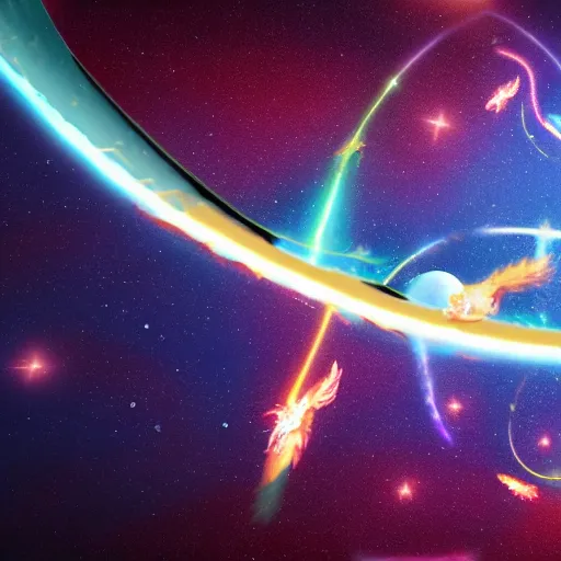 Image similar to giant explosion of boomerangs flying in all directions, on neptune planet, digital art, hyper realistic illustration, 4 k