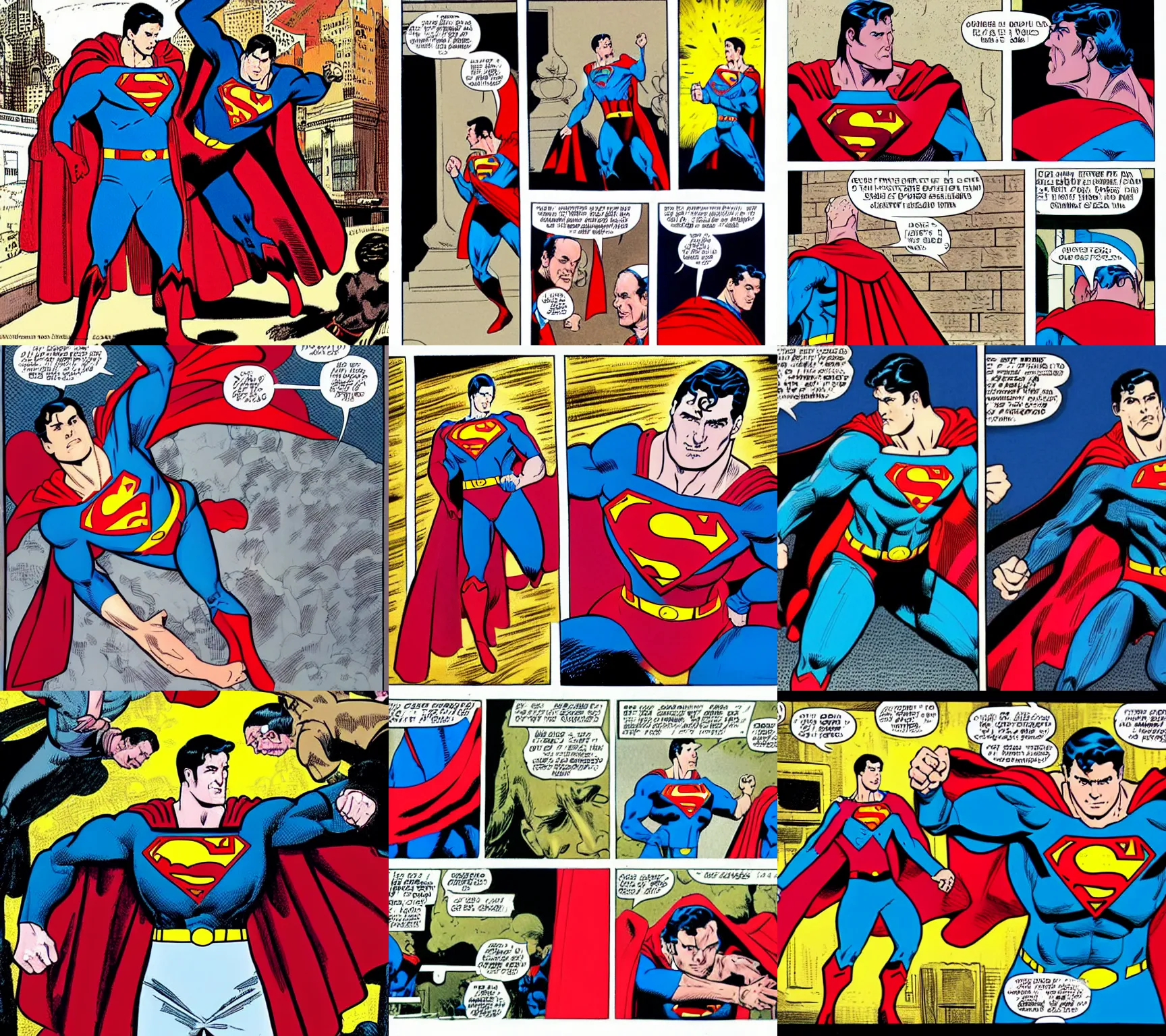 Prompt: superman punches the pope, art by dave gibbons, very detailed, sharp,