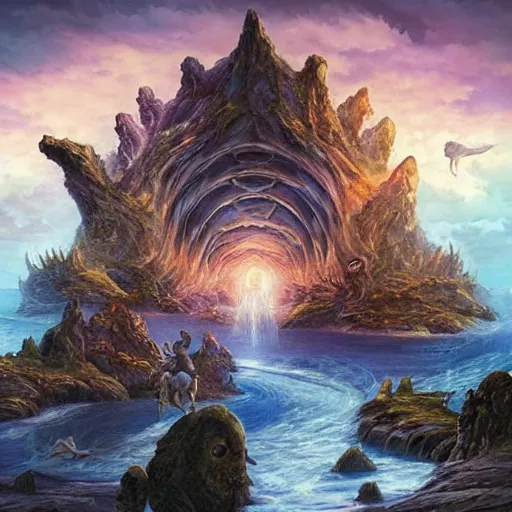 Image similar to a never - ending fantasy art, depicting scenes and creatures from otherworldly realms.