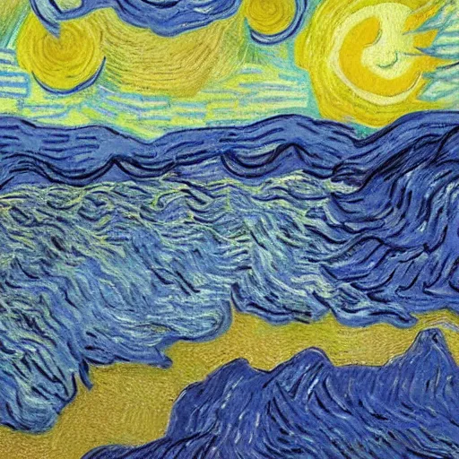 Prompt: someone watching Clouds floating into a sun rise by Van Gogh