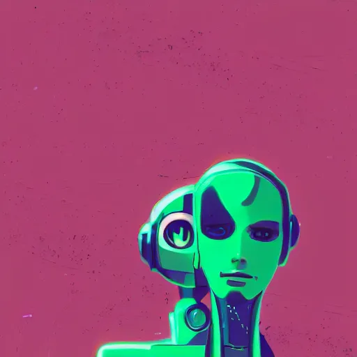 Image similar to Woman and her robot against the world. What does it mean to be alive. Beautiful landscape. Rough strokes and grainy. Interesting colour scheme. Detailed. Beautiful digital artwork by artist Lurid. (2022)