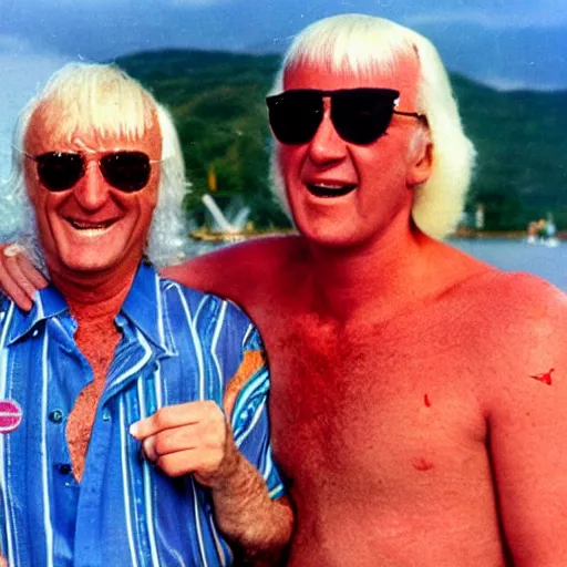 Prompt: jimmy savile on holiday with gary glitter