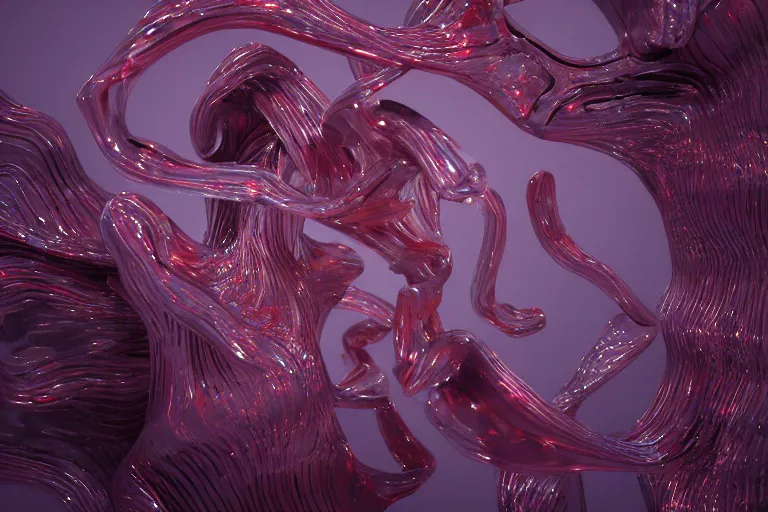 Image similar to Painful pleasures by Lynda Benglis, octane render, 4k, 8k, sharp, very very beautiful, stunning, twisted, vanishing, transparent, ethereal prismatic