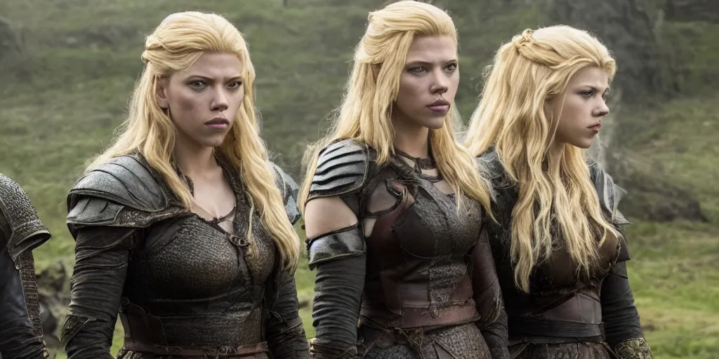 Image similar to Scarlett Johansson and Katheryn Winnick in the TV series Vikings