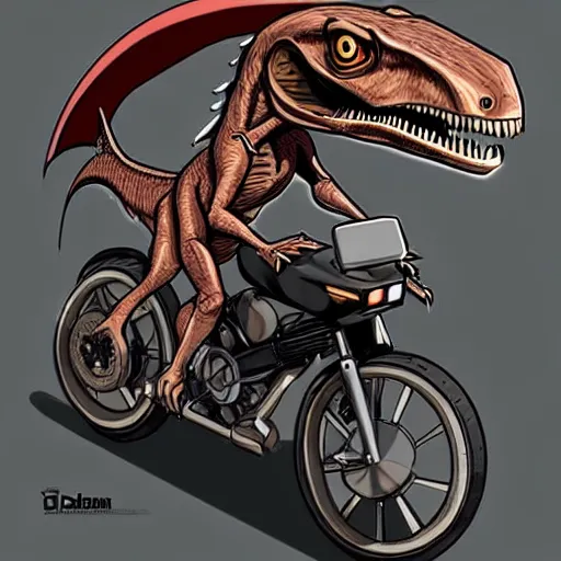 Image similar to a velociraptor riding a motorbike wearing a leather jacket, mordenism, trending on artstation, make it look like it was created by dall - e 2